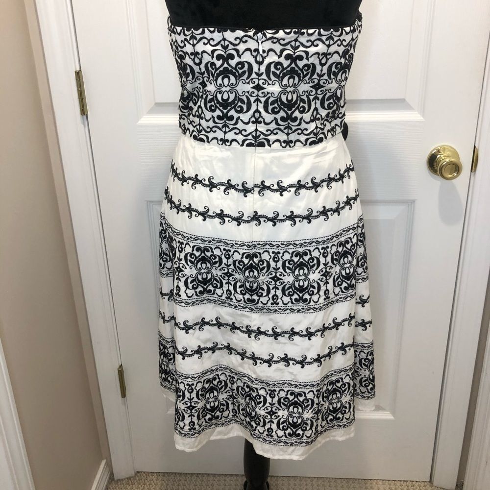 WHBM black white strapless belt sash dress size 6 - Picture 9 of 14